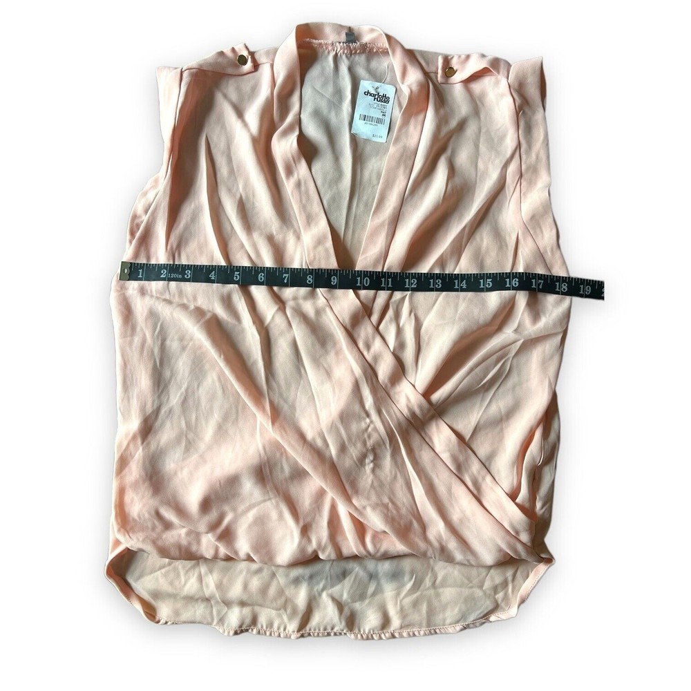 Women's Wrap Top Blouse Pink Chiffon Sheer Draped Open Front Shirt Medium M - Picture 7 of 12